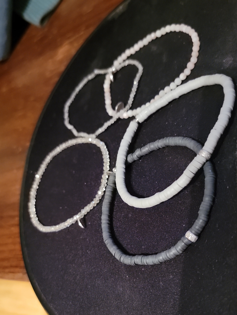 Rlc And Rlbycl Stackable White and Gray Beaded Stretch Bracelets -